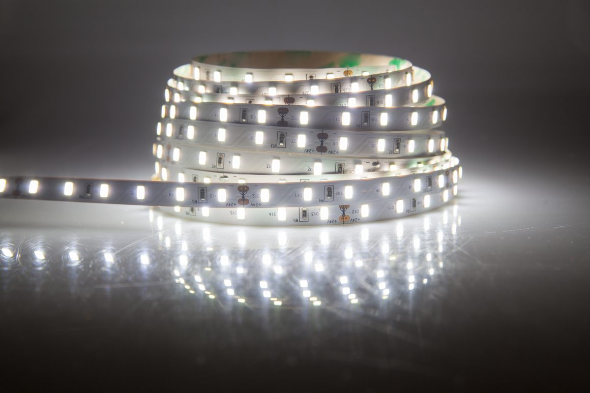 LED strip turned on and arranged in coil